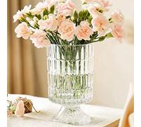 BLOFLO Vase en Verre gaufré de 17,8 cm, Vase en Verre hydroponique Transparent pour Maison, Bureau, Table de Mariage, Table à Manger, fête (Motif côtelé)