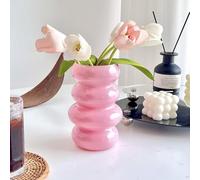 BLOFLO Vase hydroponique en verre coloré pour fleurs, forme géométrique, 4 niveaux, moderne, décoration à bulles pour maison, bureau et table de mariage, 18 cm, rose