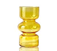 BLOFLO Vase hydroponique orange en verre transparent de 17,8 cm pour fleurs, vase floral géométrique moderne à trois couches pour décoration de table de mariage (Orange)