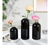 BlogBlog Lot de 3 vases en verre pour fleurs - Petits vases en verre pour décoration, salon, table à manger, fête de mariage, événements, décoration d'intérieur, arrangements floraux (noir, 3 pièces)
