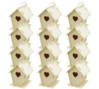 Blogiiup Bird Houses pour à l'extérieur, 12pcs Bird House Kit DIY Boîte en Bois Non Peint Houes Heart Birdhouse avec Crochet Suspendu pour Les Enfants Adultes à Construire, en Bois