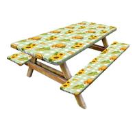 Blogiiup Couvercle de Table de Pique-Nique ajusté, 3pcs / Set Halloween Picnic Table Couvercle étanche, avec Motif Citrouille Tournesol, Nappe d'halloween pour Voyager en VR, Jardin