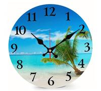 Blogiiup Horloge Murale, 10 Rondes décoratives acryliques Plage côtière côte extérieure avec Mouvement Silencieux pour Le Jardin de Piscine de Patio extérieur intérieur, décor Piscine, Bleu foncé