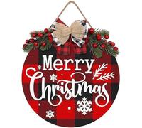 Blogiiup Signe de Joyeux Noël, Panneau de Porte Noël 12 Pouces Suspendus en Bois Joyeux décorations Porte avec Baie Rouge et Arc pour Les fêtes la fenêtre Murale Ferme Rustique, Panneaux