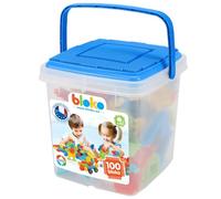 BLOKO - Baril de Rangement de 100 avec 1 Plaque de Jeu (Bleu) - Dès 12 Mois - Fabriqué en Europe - Jouet de Construction 1er âge - 503552