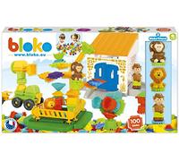 BLOKO - Coffret de 100 avec 3 Figurines 3D Jungle - Dès 12 Mois - Fabriqué en Europe - Jouet de Construction 1er âge - 503626