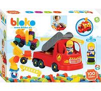BLOKO - Coffret de Jeu de Construction sur Le thème des Pompiers avec 100 pièces, Un Camion de Pompiers et Une Figurine - Jouet Enfant 1 an et Plus - Fabriqué en Europe - 503692