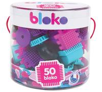 BLOKO - Mon Premier Jeu de Blocs de Construction - Dès 12 Mois - Facile à Manipuler - Jouet Enfant 1 an et Plus - Fabriqué en Europe (Tube 50 - Rose Violet Bleu)