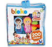 BLOKO - Sac de 200 BLOKO et 2 Figurines Famille - Dès 12 Mois - Fabriqué en Europe - Jouet de Construction 1er âge - 503508