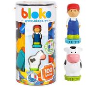 BLOKO - Tube de 100 avec 2 Figurines 3D Ferme - Dès 12 Mois - Fabriqué en Europe - Jouet de Construction 1er âge - 503662, Multicouleur