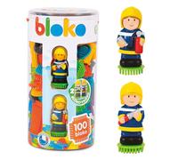 BLOKO - Tube de 100 avec 2 Figurines 3D Pompiers - Dès 12 Mois - Fabriqué en Europe - Jouet de Construction 1er âge - 503667 Multicolor