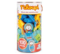 BLOKO - Tube de 100 Blocs avec Une Figurine T’Choupi - Jouet Enfant 1 an et Plus - Fabriqué en Europe - Jeu de Construction 1er âge - 503726