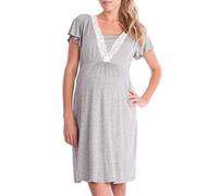 BLOMDE Maternité Chemise Nuit Pyjama Maternité Accouchementcoton Dentelle Vêtements De Nuit Enceinte Allaitement Élégant Vêtements d'allaitement Pyjama-Gris_S