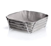 Blomus - Corbeille à pain en acier chromé et sac en tissu de coton, 26 x 26 x 9 cm