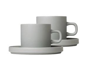 blomus Tasse à café avec soucoupe Pilar lot de 2 Gris mirage