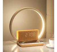 blonbar Réveil lumineux, lampe de chevet avec fonction de recharge, lampe de table à variateur tactile à 3 niveaux, 10 sons naturels pour s'endormir,Convient aux chambres à coucher et aux bureaux