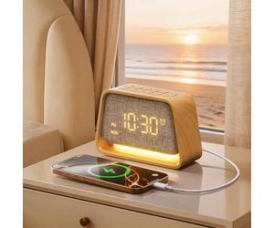 blonbar Réveil, réveil 3 en 1 avec veilleuse, aide au sommeil avec 10 bruits blancs et 10 sons naturels, lampe de table réglable à 3 niveaux pour chambre à coucher, chambre à coucher