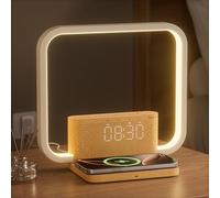 blonbar Simulateur d'Aube Réveil Lumineux, 3 Niveaux de Luminosité Tactile, Lampe de Chevet avec Chargeur Sans Fil Qi, Fonction Veilleuse et Sons d'Apaisement pour Adultes et Bébés