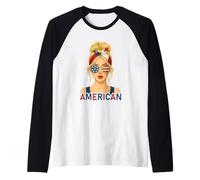 Blond American Girl America Flag American Girlfriend Wife Manche Raglan
