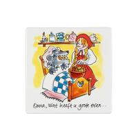 Blond Amsterdam Carreau décoratif 13 cm Efteling Petit Chaperon Rouge - Faïence illustrée avec scène du loup déguisé en grand-mère - Décoration murale féerique du Sprookjesbos