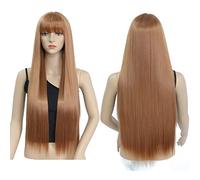 Blond Perruque pour Femme Naturelle Longue Droite avec Frange, 75cm Perruque Synthétique Cheveu, Long Blond Straight Hair Wig with Bangs for Women