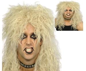 Blond Rock Star Perruque Hommes 80s Bouclé Punk Biker Célébrité Rockeur Costume