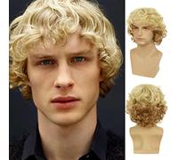 Blonde hommes perruque courte ondulée moelleuse perruque synthétique naturelle avec frange Costume quotidien fête Cosplay Halloween perruque pour hommes