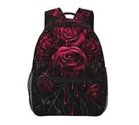 Blood Red Rose Art Daypack Sac à dos en polyester durable Sac à bandoulière antivol polyvalent Grande capacité Sac à dos de randonnée en plein air avec fermetures à glissière lisses