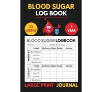 Blood Sugar Log Book Large Print: One Year Diabetes Journal for Seniors