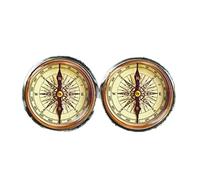 Bloody devil Boutons de manchette en forme de boussole antique - Boutons de manchette en forme de boussole vintage - Dôme en verre - Couleur bronze
