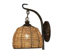 BLOOHK Applique murale en rotin Boho, applique nid d'oiseau osier tissé à la main, moderne cage côtière for chevet de chambre coucher, salon, couloir, café, base E27