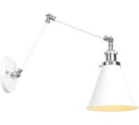 BLOOHK Applique murale industrielle moderne à bras pivotant blanc, longue lampe articulée réglable, luminaire de travail lecture ferme for chambre coucher, chevet, bureau, étude(D)