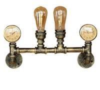 BLOOHK Applique murale industrielle Steampunk avec deux horloges, applique rétro à 2 lumières for conduite d'eau, luminaire de plomberie en bronze antique vintage for bar, café, restaurant
