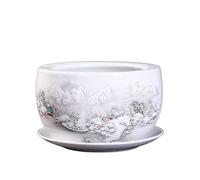 BLOOHK Jingdezhen Ceramic Flowerpot Balcony Planting Orchid Pots Hand Drawn Pattern Glaze Pot with Drainage Holes and Saucer for Succulent, Flower and Plant(28 * 17CM)