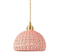 BLOOHK Lampe à suspension moderne en céramique blanche, luminaire suspendu en treillis tissé Boho, plafonnier à dôme en laiton vintage for îlot de cuisine, table à manger(B)