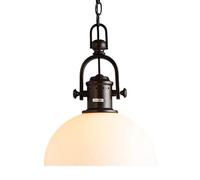 BLOOHK Lampe à suspension rustique de ferme, luminaire suspendu industriel en verre à dôme blanc, plafonnier vintage en métal noir for îlot de cuisine, salle à manger, entrée