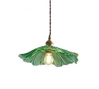 BLOOHK Lampe à suspension vintage en verre et laiton, lampe suspendue festonnée en feuille de lotus, plafonnier en verre nervuré moderne du milieu du siècle for îlot de cuisine(C)