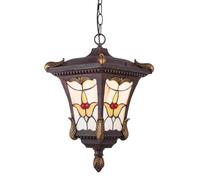 BLOOHK Lampe suspendue d'extérieur en verre teinté, finition bronze, lanterne suspendue, luminaire de plafond extérieur vintage avec chaîne réglable for porche, patio, tonnelle et entrée