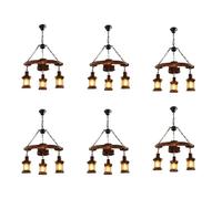 BLOOHK Lampe Suspendue en Bois Massif en Forme d’Ancre Vintage 3 Lanterne Design Lustre en Verre plafonnier à chaîne réglable pour Salons, couloirs, Cuisines, allées, Bars, etc.