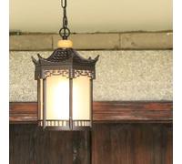 BLOOHK Lampe suspendue en forme de pagode en métal bronze chinois, lampe suspendue de style oriental, lanterne zen vintage, luminaire de plafond for salon de thé, entrée et restaurant