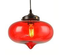 BLOOHK Lampe suspendue vintage industrielle, luminaire suspendu en verre gris fumé, plafonnier rétro à cordon de suspension réglable for îlot de cuisine, salle à manger, bar, café(Red)