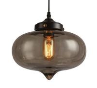 BLOOHK Lampe suspendue vintage industrielle, luminaire suspendu en verre gris fumé, plafonnier rétro à cordon de suspension réglable for îlot de cuisine, salle à manger, bar, café(Smoky Gray)