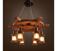 BLOOHK Lustre à roue de chariot en bois 6 lumières, suspension lanterne rustique