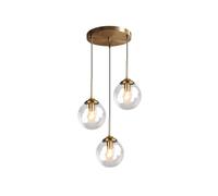 BLOOHK Lustre suspendu réglable à 3 lumières avec abat-jour en boule de verre, lampe suspendue à douille E26 for salon, cuisine, chambre à coucher, éclairage de couloir d'entrée(A)