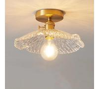 BLOOHK Plafonnier semi-encastré en forme de feuille de lotus, verre doré vintage, luminaire à fixer près du plafond, éclairage industriel moderne for couloir(Diameter 25cm)