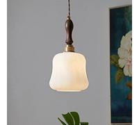 BLOOHK Suspension élégante et moderne, abat-jour en verre laiteux côtelé de 17 cm, cordon réglable de 1,5 m, culot E26, éclairage de plafond en bois et laiton pour îlot de cuisine, table de chevet, ca