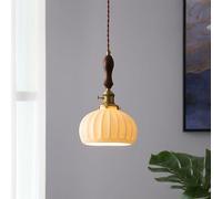 BLOOHK Suspension en céramique plissée, lampe suspendue moderne du milieu du siècle, luminaire de plafond à abat-jour nervuré nordique vintage for îlot de cuisine, salle à manger, chambre à coucher
