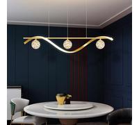 BLOOHK Suspension LED moderne de 39,4 pouces - Lustre au design ondulé linéaire - 30 W - Globe étoilé en verre - Luminaire suspendu for salle à manger, table de cuisine, salon(Gold)