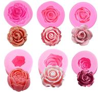 Bloom 6 Pcs 3d Rose Shape Silicone Molds For Fondant Soap Candle Cake Chocolate Candy Pastry Dessert
