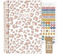 bloom daily planners Agenda 2026 (janvier à décembre) - 14 x 21 cm - Agenda hebdomadaire et mensuel avec autocollants et marque-page - Léopard brun clair